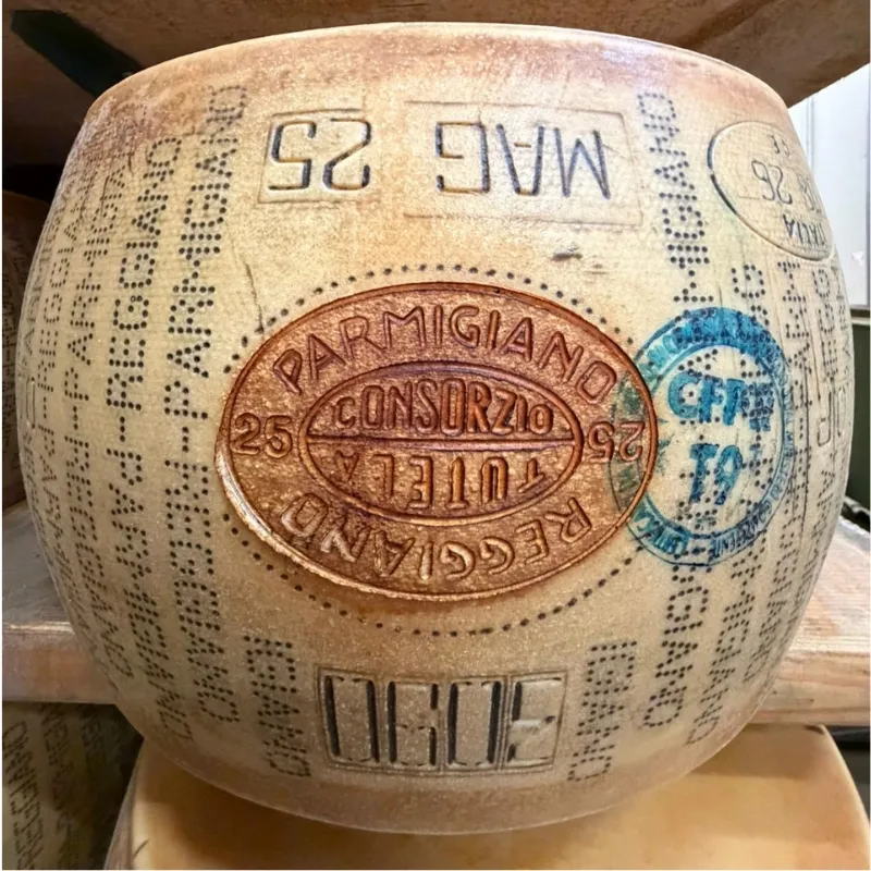 Parmigiano Reggiano wheels ageing in a Modena dairy