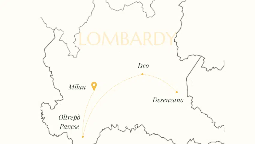 Wine and lakes landscape in Lombardy, Northern Italy